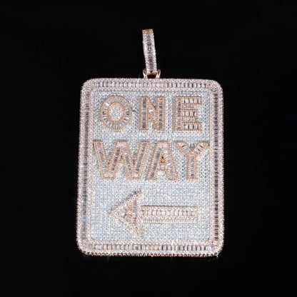 One Way Pendant Necklace Full Paved Cubic Zirconia Iced Out Bling