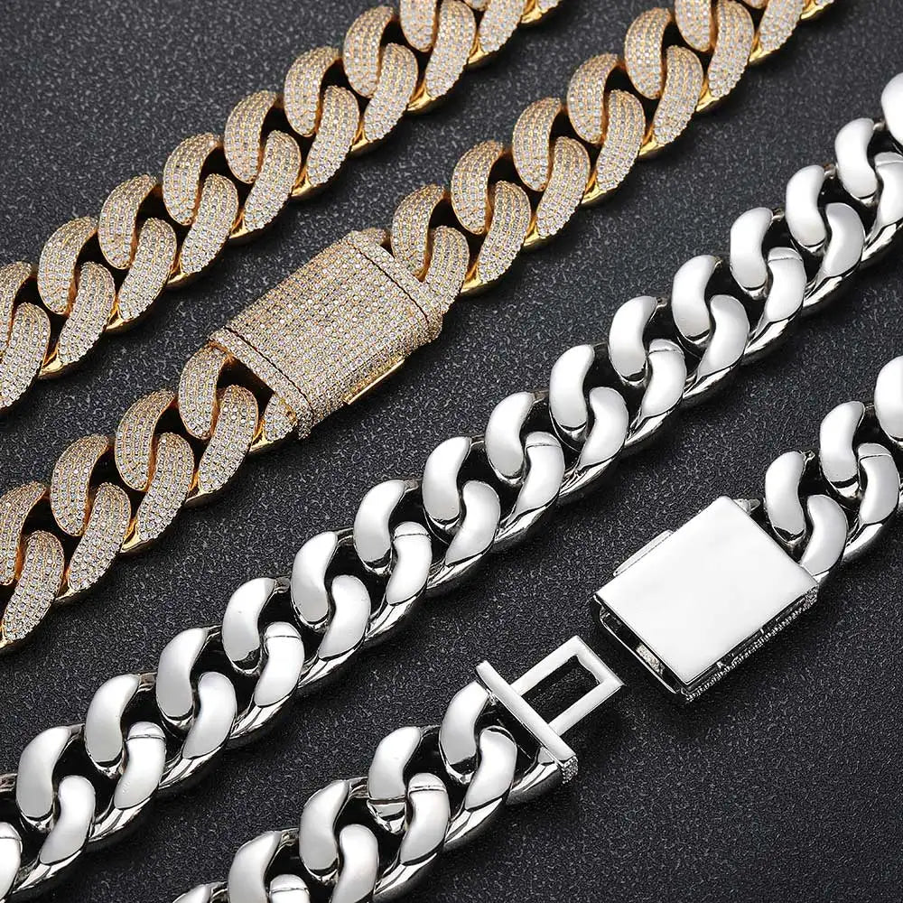 20mm 4 Rows Hip Hop Iced Out Cuban Link Necklace Miami Bling Chain CZ Luxury Choker Chain Jewelry Gift for Men