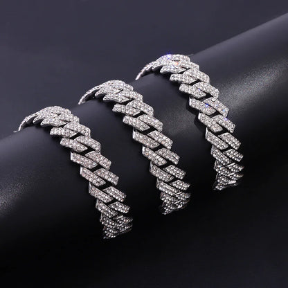 Iced Out Bling AAA Rhinestones Prong Cuban Link Chain Men's Necklace 2 Row Crystal Curb Cuban Chain Hip Hop Jewelry 13/14/20MM