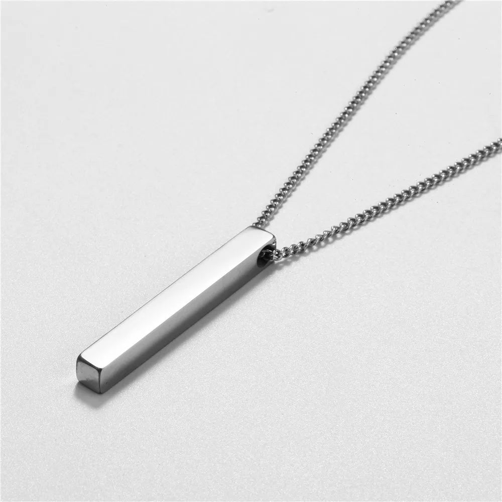 Rectangle Classic Cuban Geometric Stainless Steel Pendant Necklace