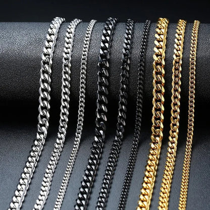 Hip Hop Width 3/5/7/9MM Cuban Link Stainless Steel Chains Necklace for Men Basic Simple Rapper's Choker on Neck Fashion Jewelry