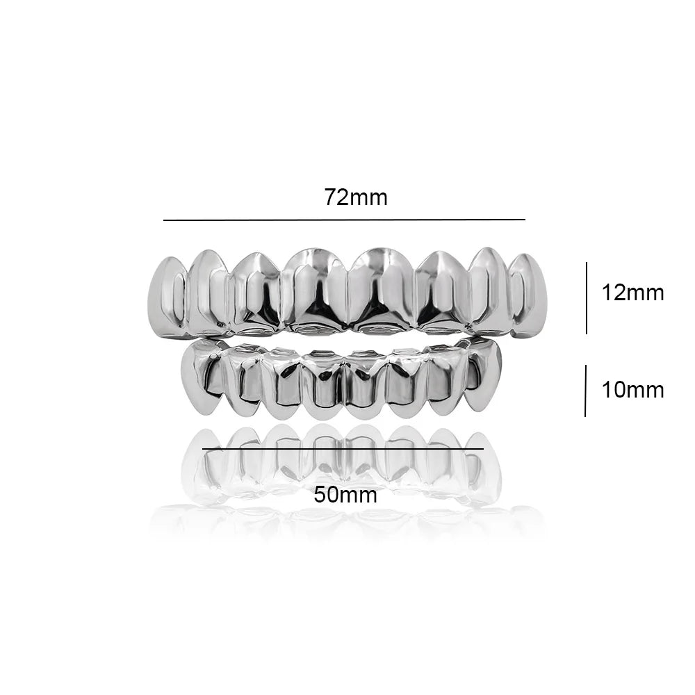 RACHELZ Hot Sale 8/8 Glossy Teeth Grillz Hip Hop 14K Gold Plated Tooth Caps Decor For Women Men Jewelry