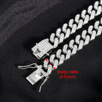 Men Women Hip hop Cross Iced Out Cuban Chain Necklace Suit 13mm Paved Rhinestone Link Chain Choker Necklace Fashion Jewelry Gift