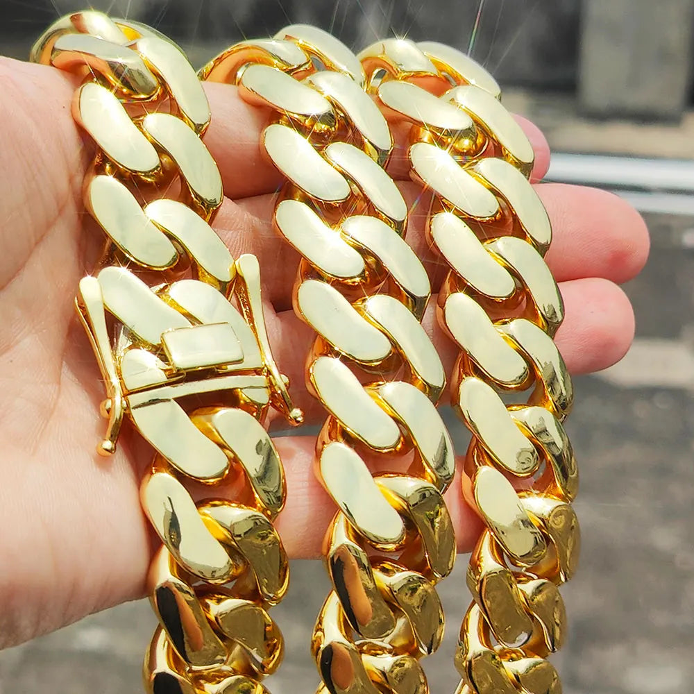 22MM Width Miami Brass Cuban Link Chain Thick And Heavy Necklace