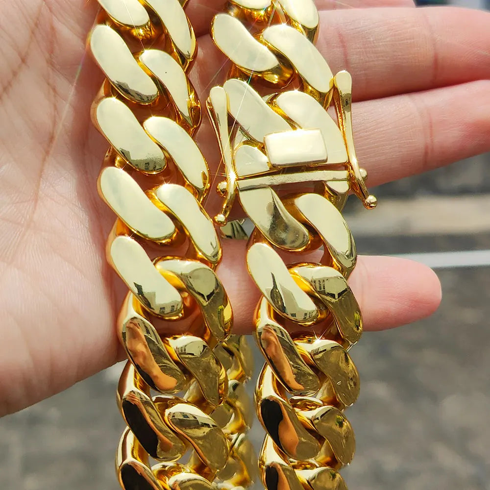 22MM Width Miami Brass Cuban Link Chain Thick And Heavy Necklace