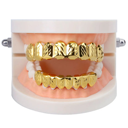 RACHELZ Hot Sale 8/8 Glossy Teeth Grillz Hip Hop 14K Gold Plated Tooth Caps Decor For Women Men Jewelry