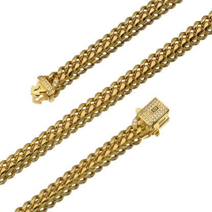 Hip Hop Bling Iced Out Gold Color Stainless Steel CZ Cuban Miami Chain Necklace Link Chain for Men Rapper Jewelry