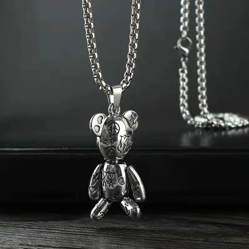 Actionable Graffiti Violence Bear Necklace Pendant Sweater Chain Hoodie