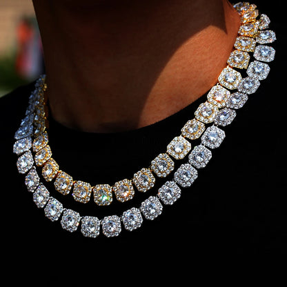 Men Women Luxury Prong Cuban Link Chain Necklace Bling Iced Out Crystal Zircon Cluster Tennis Chain Necklaces Hip Hop Jewelry