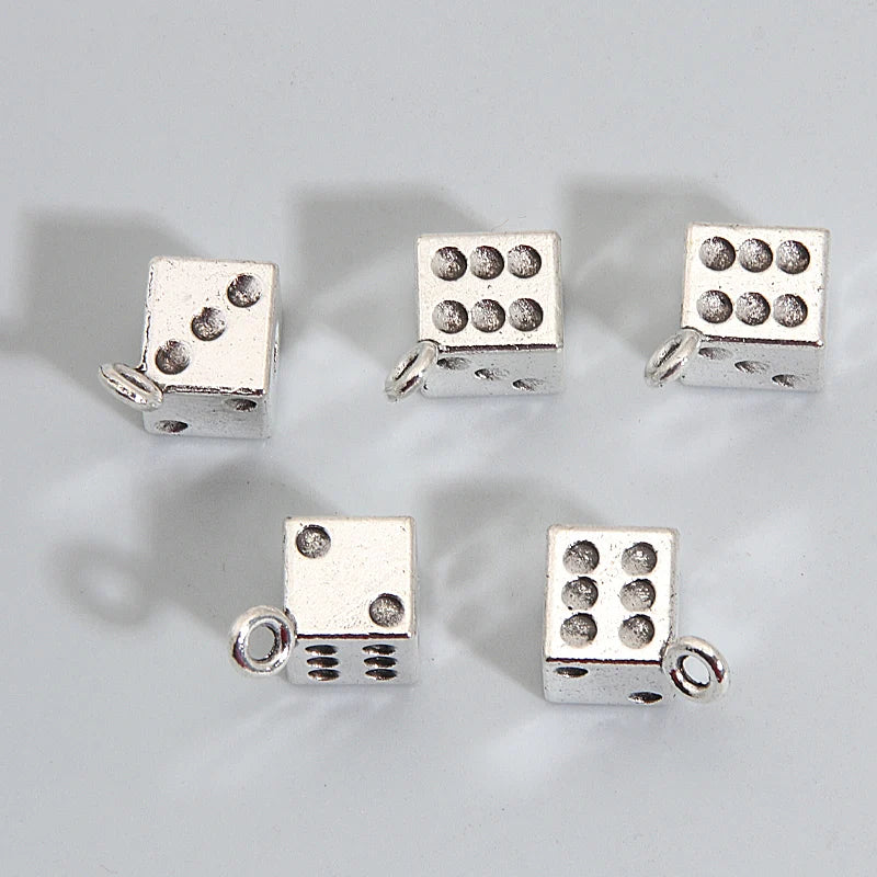 10pcs Cube Dice Charms Silver Color Geometrical Terndy Pendants