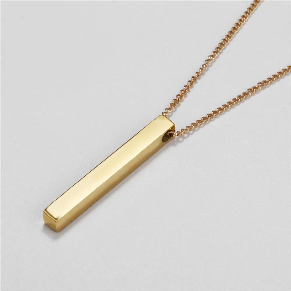 Rectangle Classic Cuban Geometric Stainless Steel Pendant Necklace