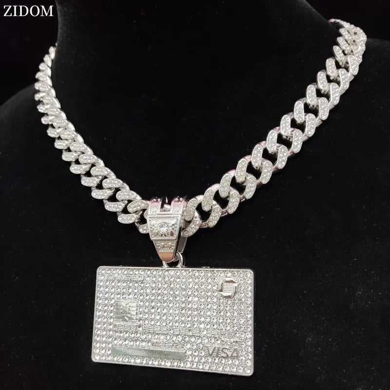 2023 New Men Hip Hop Bank Card Shape Pendant Necklace Cuban Chain Iced Out Bling HipHop Necklaces Fashion Jewelry Gifts