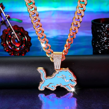 "Premium Blue Lion Pendant Necklace with 20in Cuban Chain - High Quality Hip-Hop Fashion Statement"