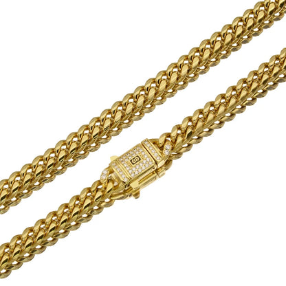 Hip Hop Bling Iced Out Gold Color Stainless Steel CZ Cuban Miami Chain Necklace Link Chain for Men Rapper Jewelry