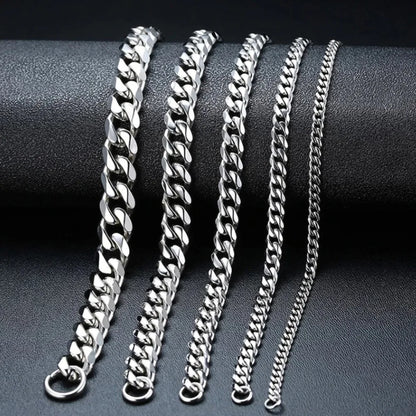 Hip Hop Width 3/5/7/9MM Cuban Link Stainless Steel Chains Necklace for Men Basic Simple Rapper's Choker on Neck Fashion Jewelry