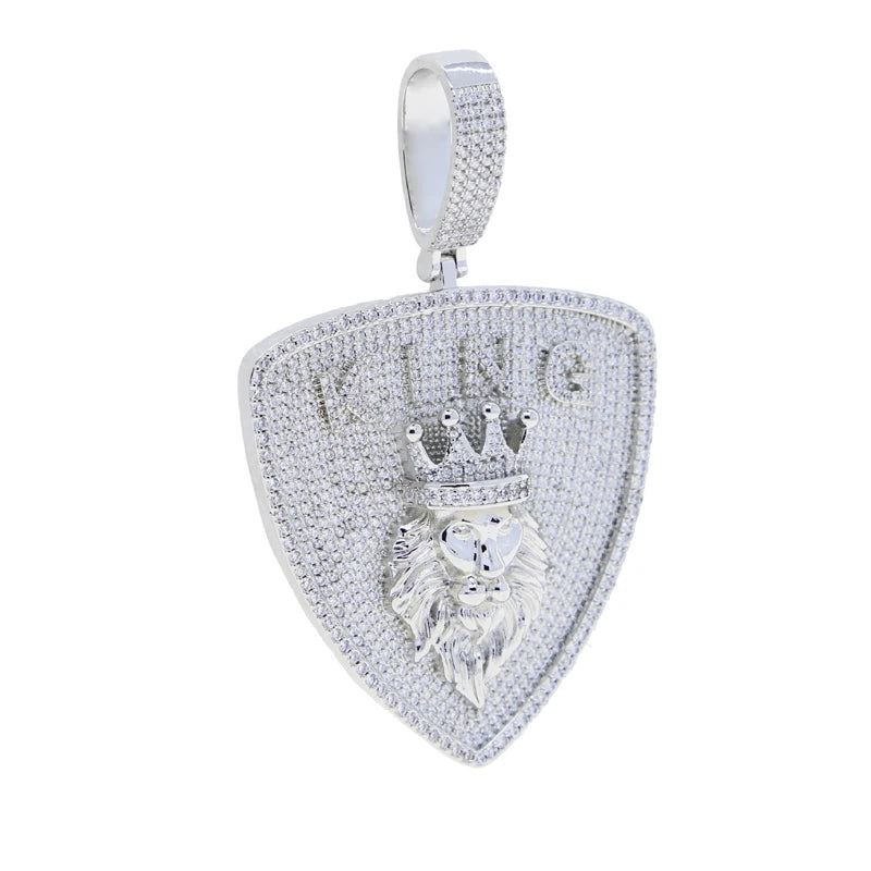 King Lion Crown Silver Color Cubic Zirconia Badge Charm