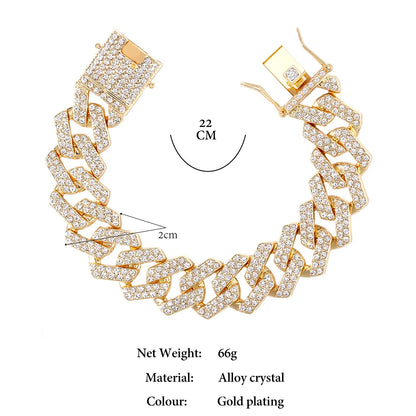 Iced Out Bling AAA Rhinestones Prong Cuban Link Chain Men's Necklace 2 Row Crystal Curb Cuban Chain Hip Hop Jewelry 13/14/20MM