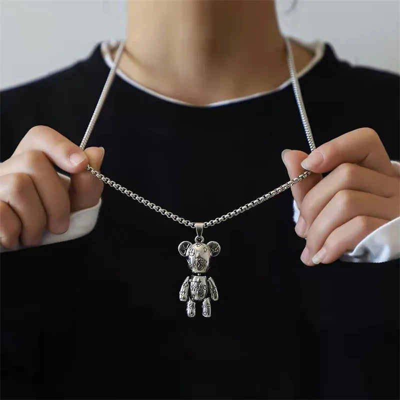 Actionable Graffiti Violence Bear Necklace Pendant Sweater Chain Hoodie