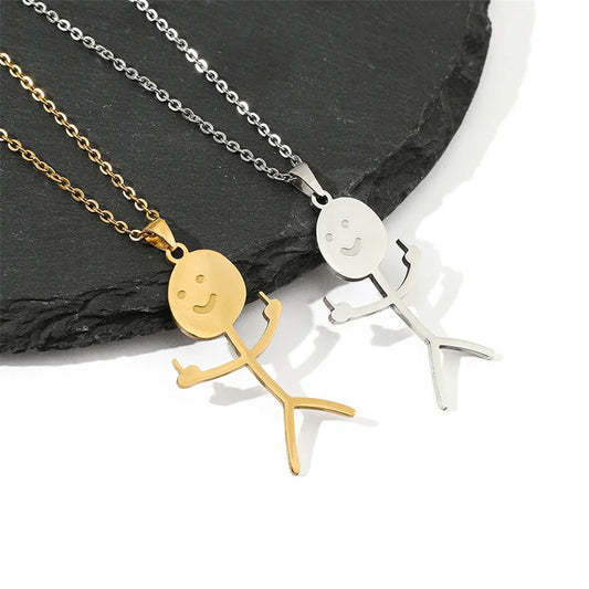 Woman Stickman Middle Finger Rock Punk Necklace Fashion Hip Hop Fxck You Funny Doodle Pendant Necklace For Man  Party Jewelry