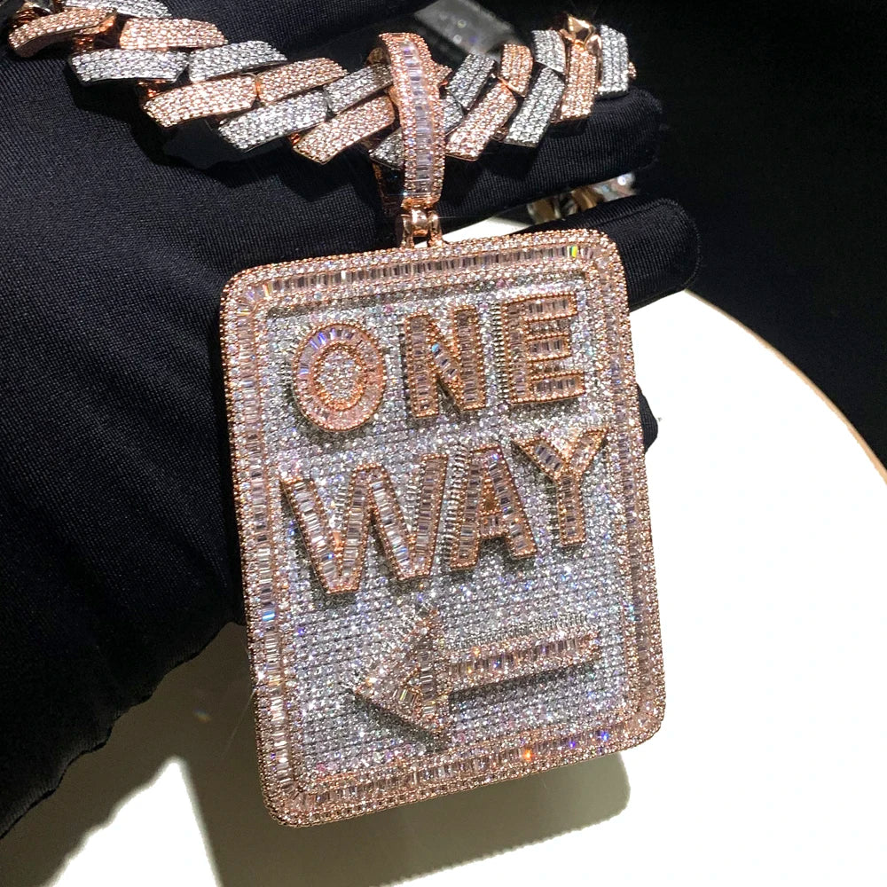 One Way Pendant Necklace Full Paved Cubic Zirconia Iced Out Bling