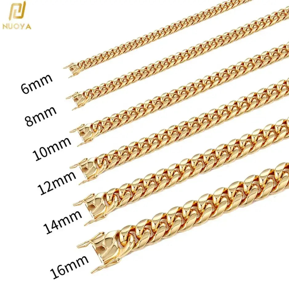 6mm/8mm/10mm/12mm Hip-Hop High Polished Gold Color 316L Stainless Steel Curb Cuban Link Chain Necklace Gift For Men Jewelry