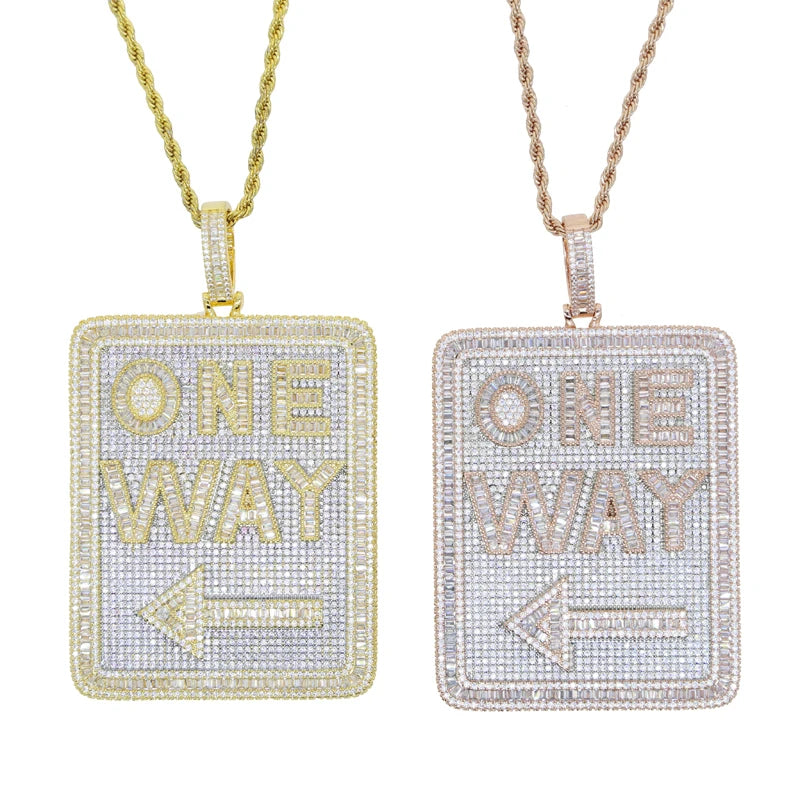 One Way Pendant Necklace Full Paved Cubic Zirconia Iced Out Bling