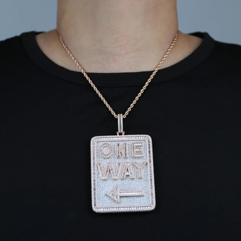 One Way Pendant Necklace Full Paved Cubic Zirconia Iced Out Bling