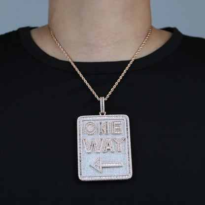 One Way Pendant Necklace Full Paved Cubic Zirconia Iced Out Bling