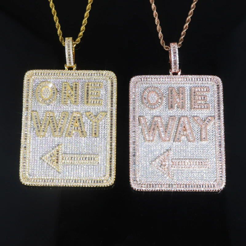 One Way Pendant Necklace Full Paved Cubic Zirconia Iced Out Bling