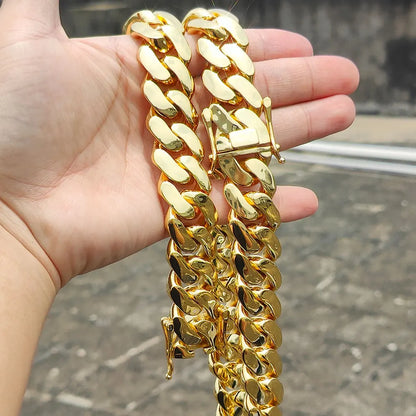 22MM Width Miami Brass Cuban Link Chain Thick And Heavy Necklace