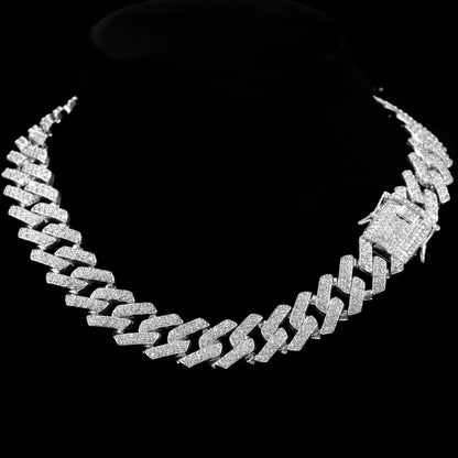 Iced Out Bling AAA Rhinestones Prong Cuban Link Chain Men's Necklace 2 Row Crystal Curb Cuban Chain Hip Hop Jewelry 13/14/20MM