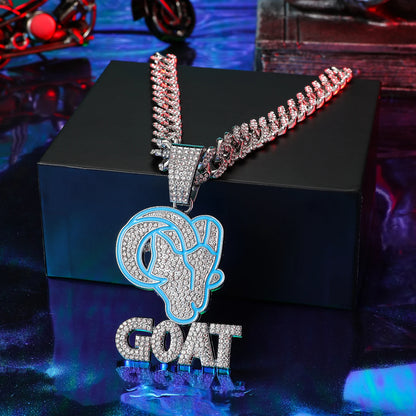 "Get Your Hip-Hop Vibe On with the Blue Oil Sheep Pendant Necklace - Punk Style with 20-Inch Cuban Chain Included!"