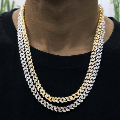 9MM Cuban Link Chain Necklace Bling Iced Out 1 Row Rhinestone Paved Cuban Chain