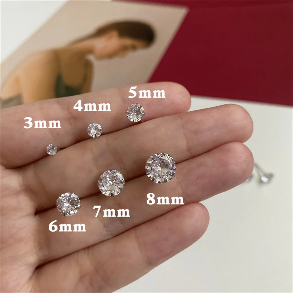 Zircon Silver Color Stud Earrings Hip Hop Rhinestone