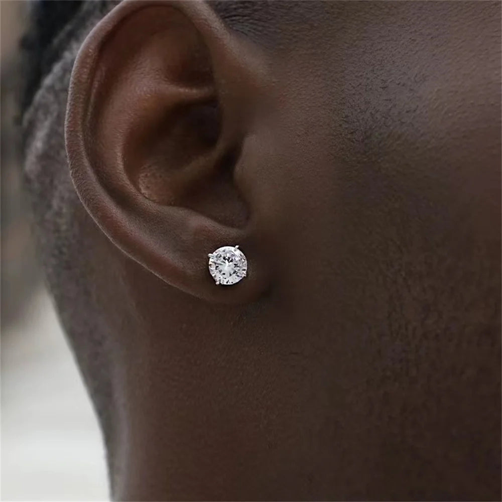 Zircon Silver Color Stud Earrings Hip Hop Rhinestone