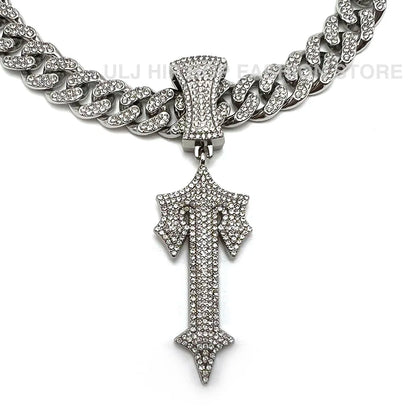 Iced Out Cross Sword Necklaces with 12mm Cuban Chain