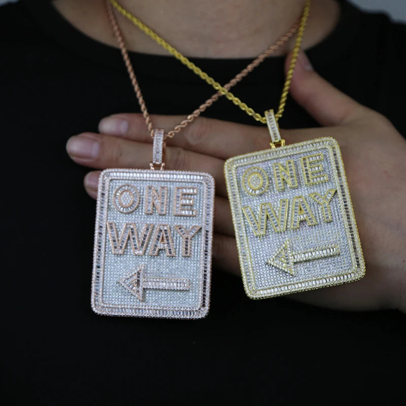 One Way Pendant Necklace Full Paved Cubic Zirconia Iced Out Bling