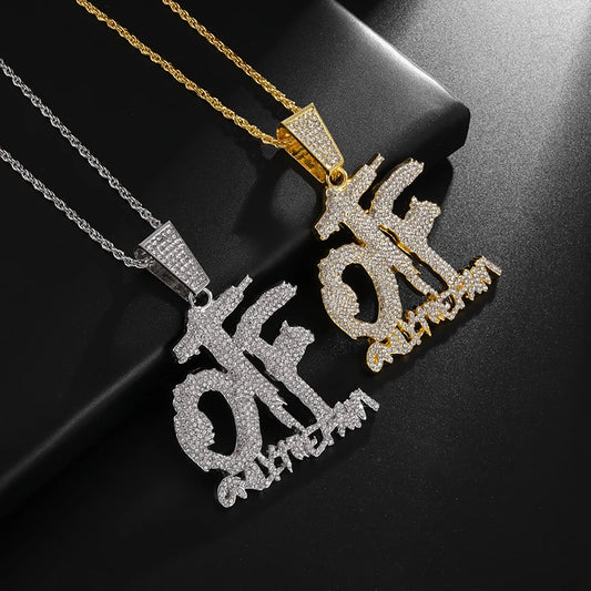 Hip Hop Ice Out Zircon Letter Otf Letter Pendant Necklace for Men and Women Fashion Rock Party Jewelry Gift