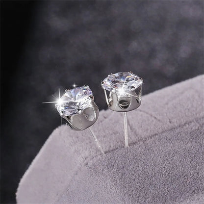 Zircon Silver Color Stud Earrings Hip Hop Rhinestone