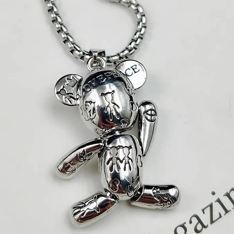 Actionable Graffiti Violence Bear Necklace Pendant Sweater Chain Hoodie