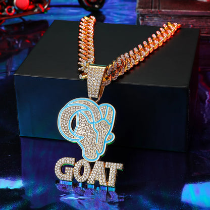 "Get Your Hip-Hop Vibe On with the Blue Oil Sheep Pendant Necklace - Punk Style with 20-Inch Cuban Chain Included!"