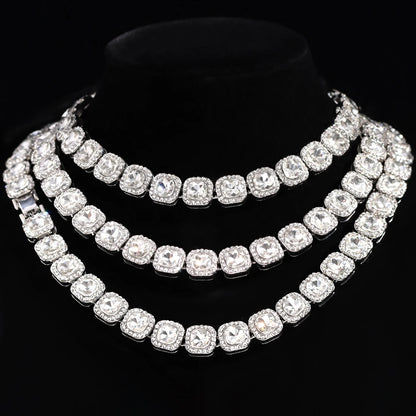 Men Women Luxury Prong Cuban Link Chain Necklace Bling Iced Out Crystal Zircon Cluster Tennis Chain Necklaces Hip Hop Jewelry