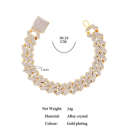 Iced Out Bling Rhinestones Paved Cuban Link Chain Tennis Necklace Women Men 13/14MM Prong Rapper Necklace Hip Hop Rock Jewelry