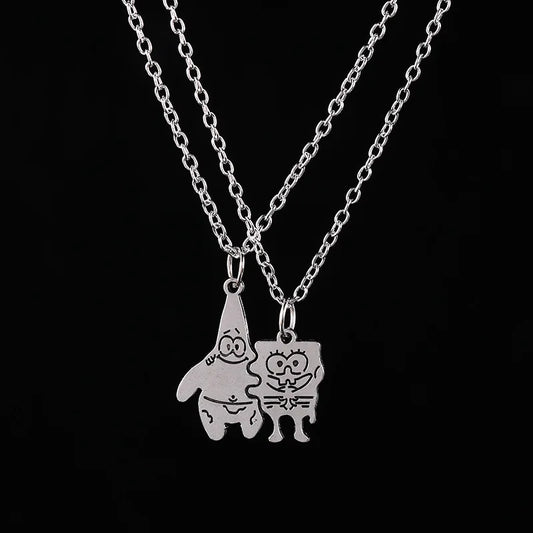 New Couple Pendant Necklace Personality Fashion Hip Hop Cartoon Character Stainless Steel Animal Jewelry Anniversary Gift