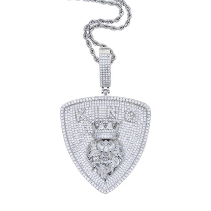 King Lion Crown Silver Color Cubic Zirconia Badge Charm