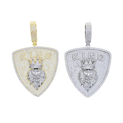 King Lion Crown Silver Color Cubic Zirconia Badge Charm