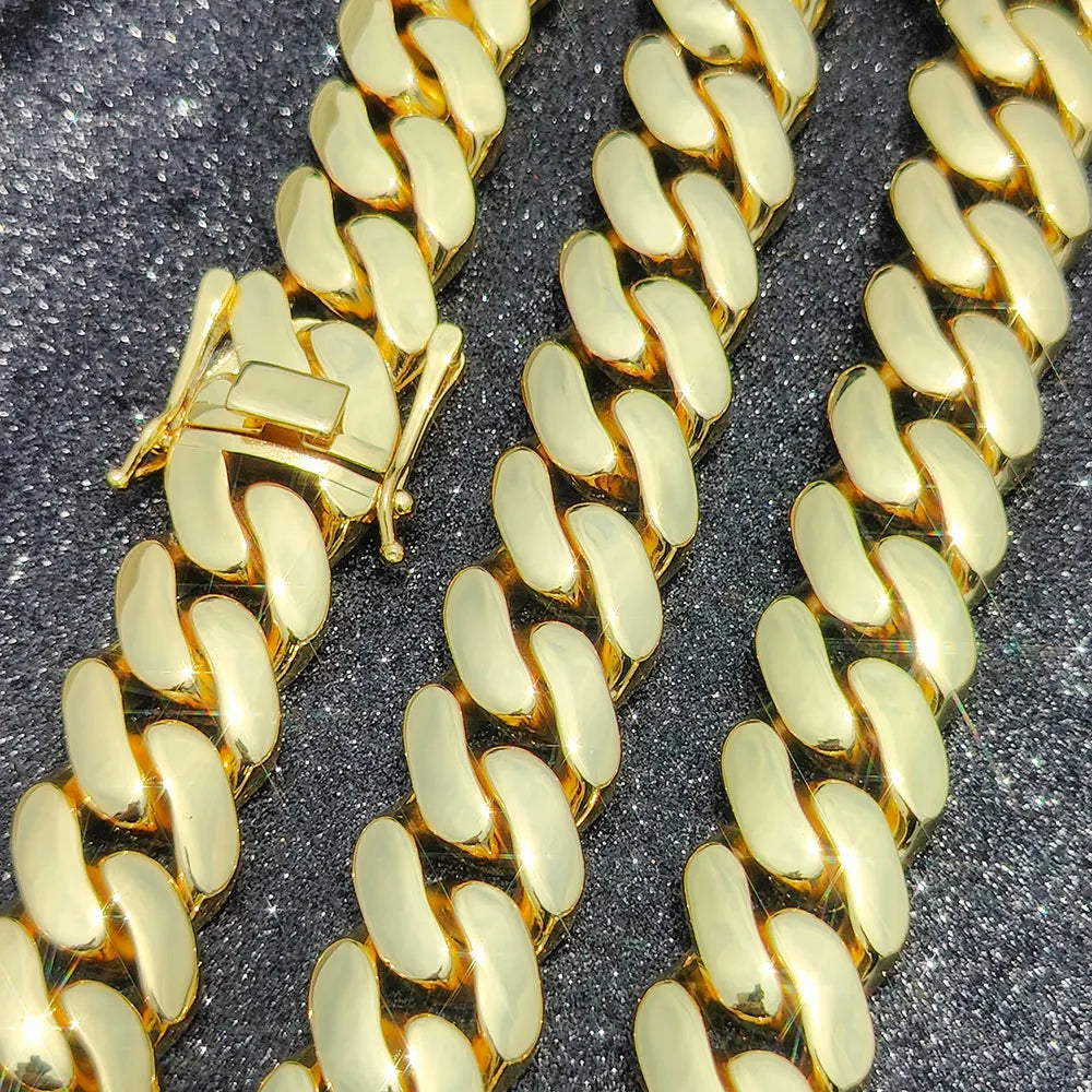 22MM Width Miami Brass Cuban Link Chain Thick And Heavy Necklace