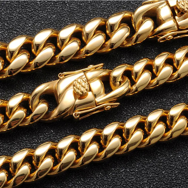 6mm/8mm/10mm/12mm Hip-Hop High Polished Gold Color 316L Stainless Steel Curb Cuban Link Chain Necklace Gift For Men Jewelry