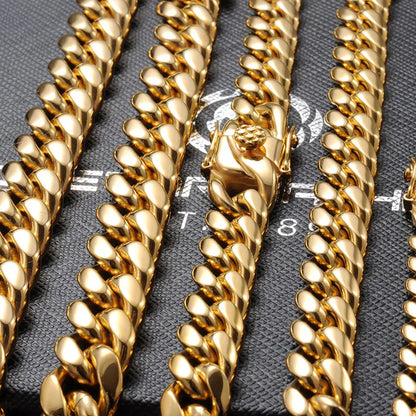 6mm/8mm/10mm/12mm Hip-Hop High Polished Gold Color 316L Stainless Steel Curb Cuban Link Chain Necklace Gift For Men Jewelry